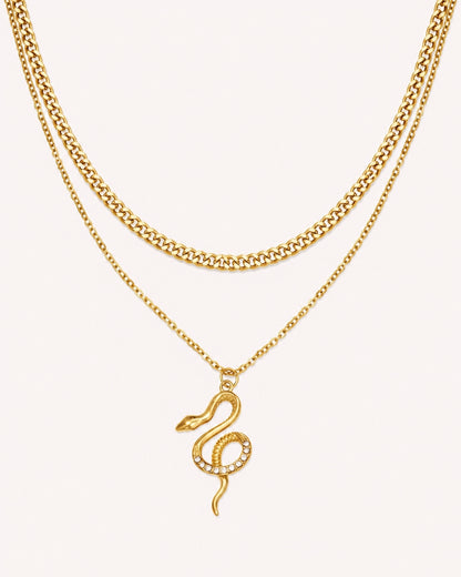 Dubbele ketting met slang bedel