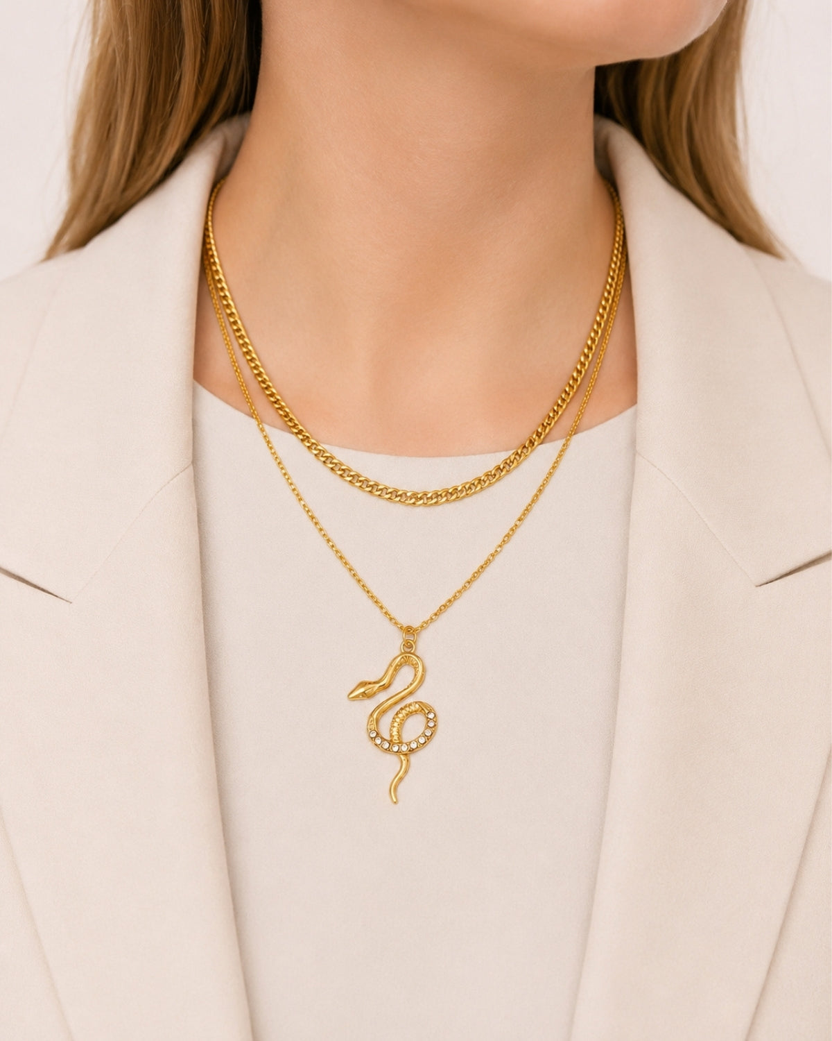 Dubbele ketting met slang bedel